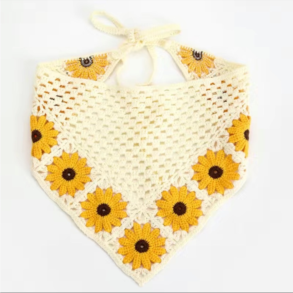 Boho Floral Crochet Hair Bandana Headscarf